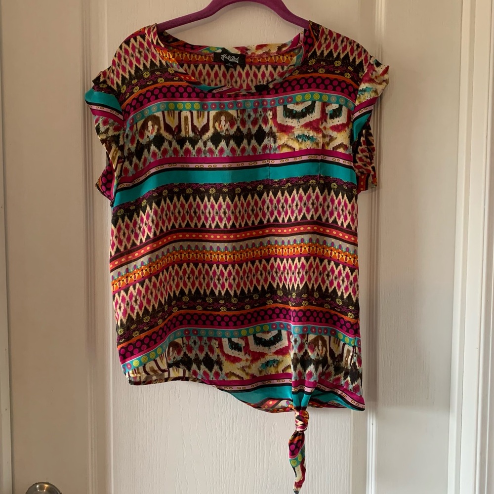 Hale bob western print tie front pocket top